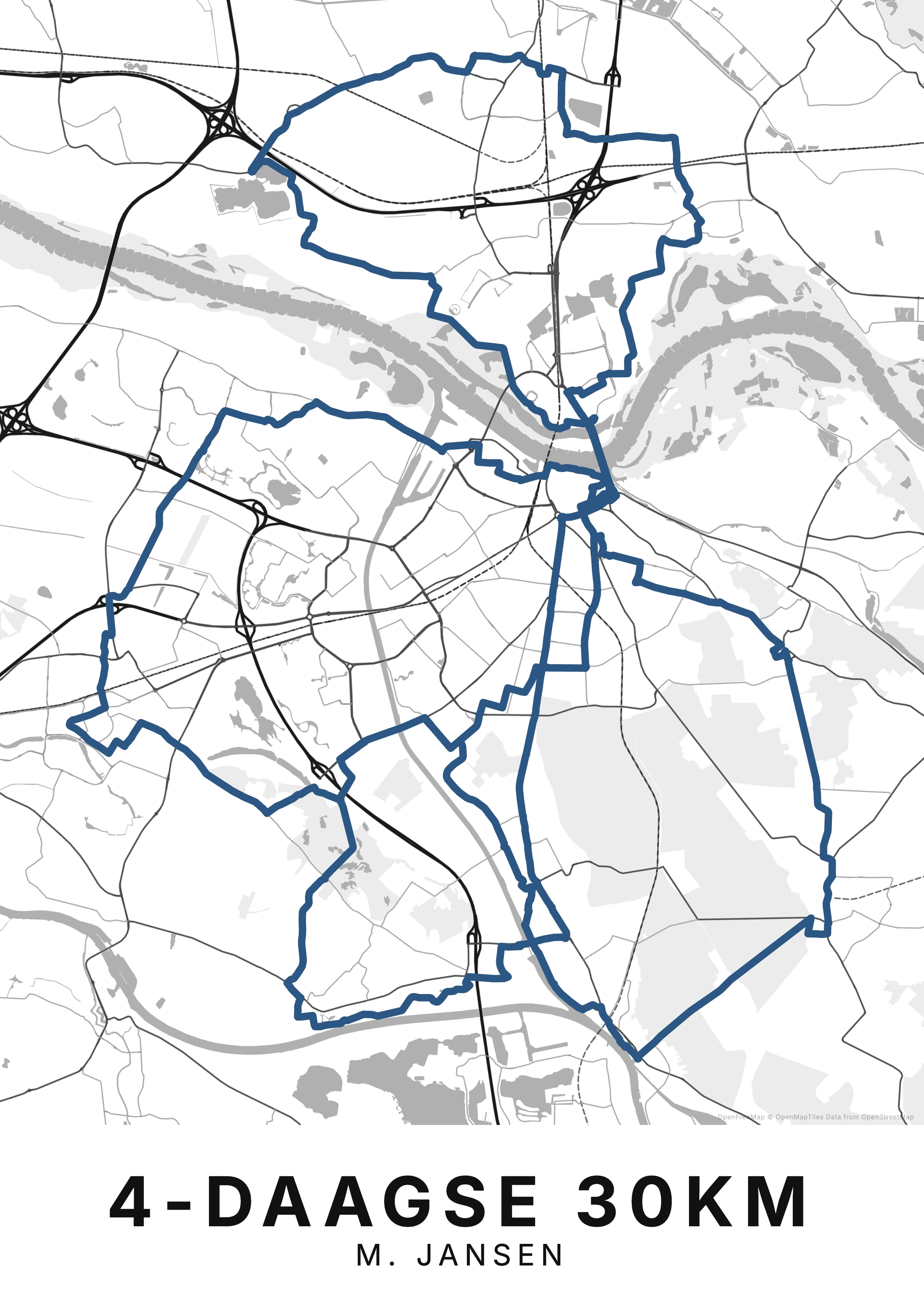Vierdaagse Nijmegen kaartposter in contrast stijl, staand formaat