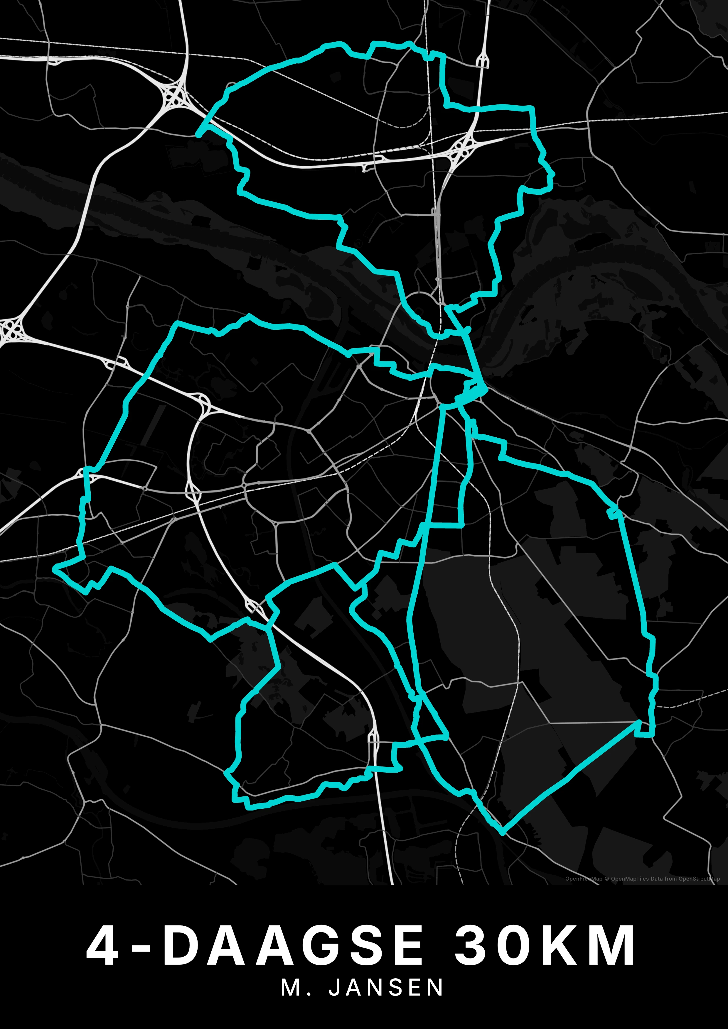 Vierdaagse Nijmegen kaartposter in noir stijl, staand formaat